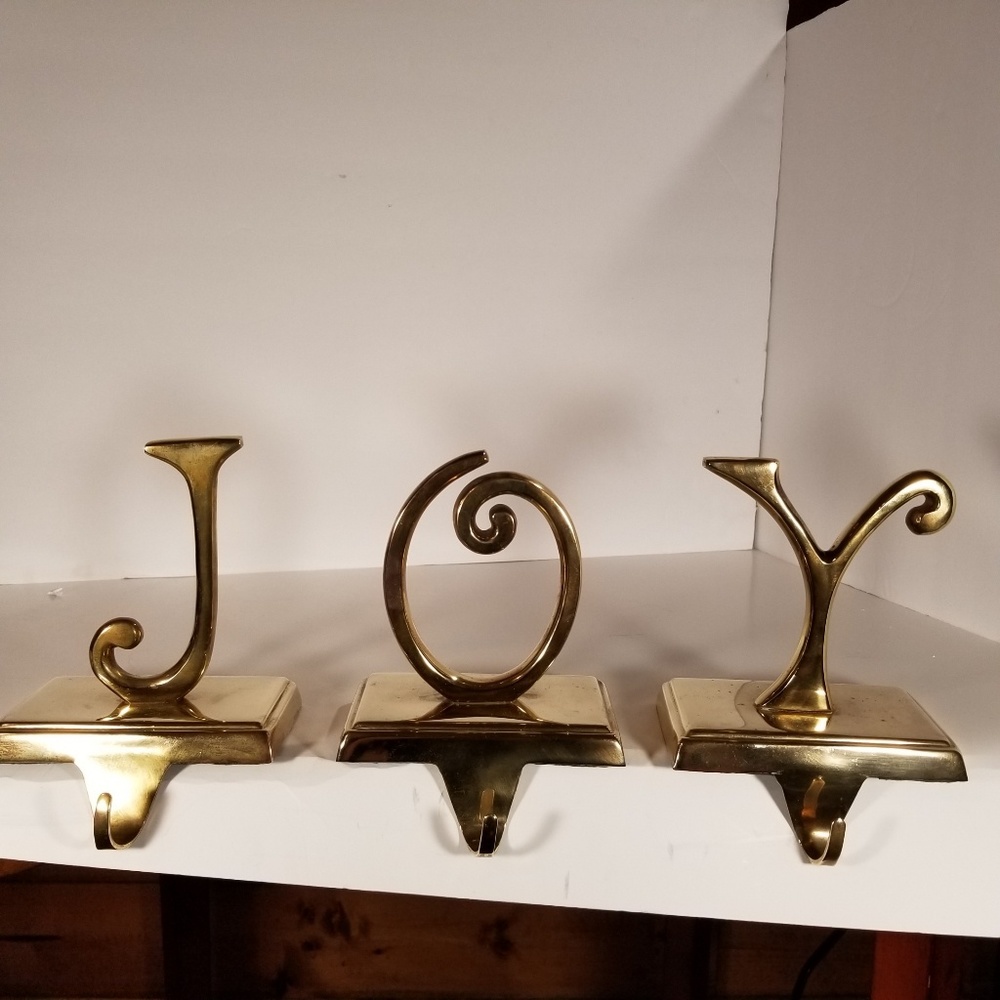 Brass Gold Tone Pottery Barn JOY Stocking Holder